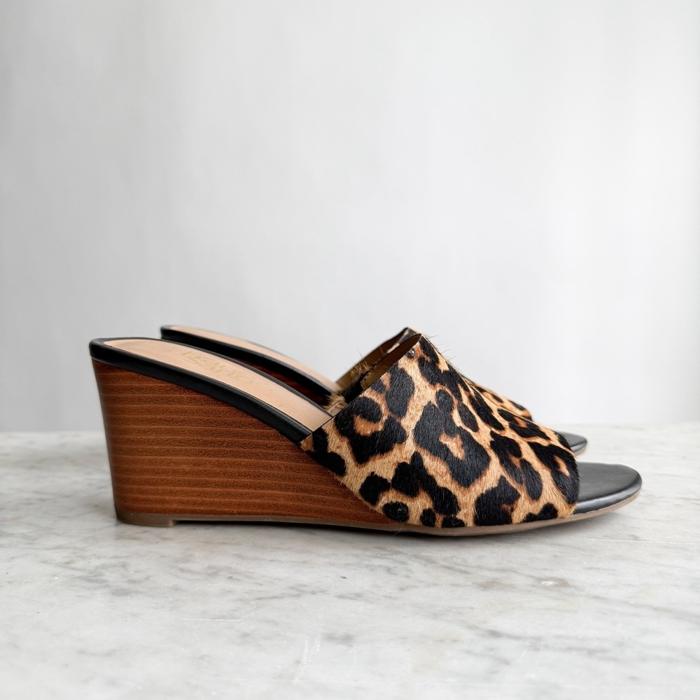 Franco‎ Sarto McKenna leopard print calf hair wedge mules size 8.5